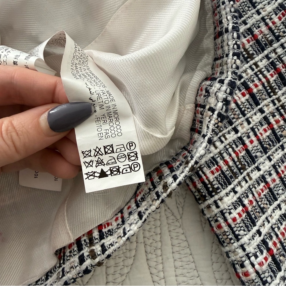 Zara - Textured Double Breasted Tweed Blazer - Blue/White/Red - Picture 9 of 16
